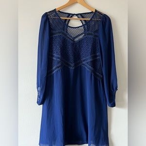 NWT Blue Dress with Crochet and Lace Work and Keyhole Back, size Medium